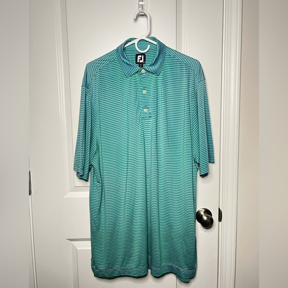 FootJoy Men's Short Sleeve Polo Golf Shirt Large Green & White Striped